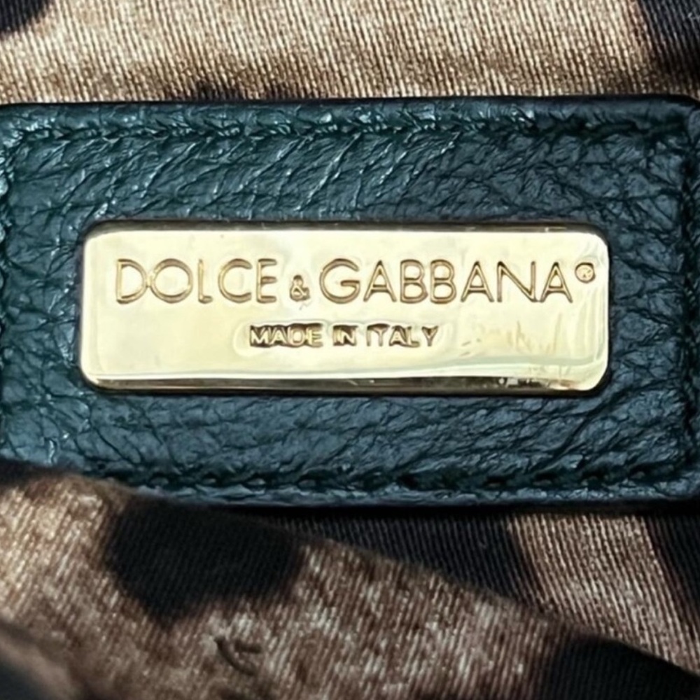 Dolce & Gabbana Green Pebbled Leather Fold-Over Bag - Picture 8 of 15